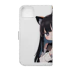ケモ耳美少女キツネちゃん（AIart）の長い黒髪の愛らしい獣耳の少女 Book-Style Smartphone Case :back