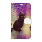 live with catsの黒猫と藤の花 Book-Style Smartphone Case