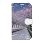 Yossy's Item Factoryの夜の桜並木に雪 Book-Style Smartphone Case