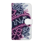 N SAUNA LOGOのネオン風花柄サウナロゴ11　花柄ver.4 Book-Style Smartphone Case