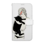 小鳥と映画館のイナズマメイクの女性と黒猫 Book-Style Smartphone Case