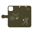 TM-3 Designの名画 × BEER（鳥獣戯画）白線画-茶 Book-Style Smartphone Case:Opened (outside)