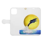 shikisai02sのdolphin jump _ full moon Book-Style Smartphone Case:Opened (outside)