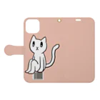 目が縦のねこのゆううつ猫さん（ピンク） Book-Style Smartphone Case:Opened (outside)