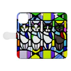 縞模様の4匹の猫A　ステンドグラス風 手帳型スマホケースを開いた場合(外側)