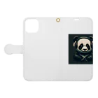 Shiba_IncのHeadphones & Pandas（ヘッドホン & パンダ） Book-Style Smartphone Case:Opened (outside)