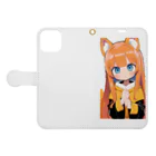 ケモ耳美少女キツネちゃん（AIart）のキュートなオレンジ髪のキツネの女子 Book-Style Smartphone Case:Opened (outside)