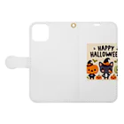 ワンダーワールド・ワンストップのHappy Halloween かわいいハローウィーンキャラクター 手帳型スマホケースを開いた場合(外側)