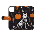 ToToMoの【ハロウィン】スケルトンキャット Book-Style Smartphone Case:Opened (outside)