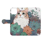 わんにゃんsucculentの猫と多肉 Book-Style Smartphone Case:Opened (outside)