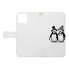 動物夫婦イラスト屋さんの帽子を被ったペンギン夫婦 Book-Style Smartphone Case:Opened (outside)
