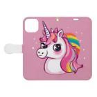 unicorn_dreamsの夢の国のピンクのユニちゃん 手帳型スマホケースを開いた場合(外側)