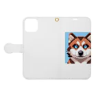 koba777のドット絵シベリアンハスキーの子犬 Book-Style Smartphone Case:Opened (outside)