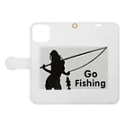 No Fishing No Life の釣り女子 Book-Style Smartphone Case:Opened (outside)