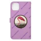 アニマル四字熟語の野鳥保護　手帳型スマホケース　Pink「Bird conservation」 Book-Style Smartphone Case :back