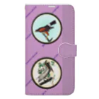 アニマル四字熟語の野鳥保護　手帳型スマホケース　Pink「Bird conservation」 Book-Style Smartphone Case