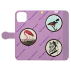 アニマル四字熟語の野鳥保護　手帳型スマホケース　Pink「Bird conservation」 Book-Style Smartphone Case:Opened (outside)