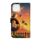 Animal Canvas Collectionの夕焼け小焼けの森の小鳥 Book-Style Smartphone Case :back