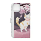 Shironekokuuの桜で遊ぶ犬と猫 Book-Style Smartphone Case :back