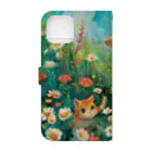 AQUAMETAVERSEのお花畑に囲まれる猫ちゃんと私 アメジスト 2846 Book-Style Smartphone Case :back