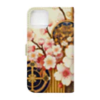 ◥(M)◤の和柄×桜×一松柄 Book-Style Smartphone Case :back