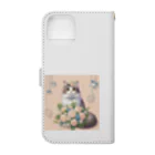 Y m @Y's shopの猫と薔薇　パールver. Book-Style Smartphone Case :back