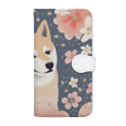 Grazing Wombatの日本画風、柴犬と桜２-Japanese-style painting of a Shiba Inu with cherry blossoms 2 手帳型スマホケース