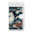 EMAKIの和紋様 x 猫　鯉と桜と波 Book-Style Smartphone Case