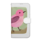 ピンク系水彩画のピンクの鳥さん 水彩画 Book-Style Smartphone Case