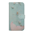 人魚堂の真珠でおしゃれしたピンクのセイレーンの手帳型スマホケース Pink Siren pocketbook phone case fashioned with pearls 手帳型スマホケース
