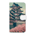Cool Japanese CultureのSpring in Himeji, Japan: Ukiyoe depictions of cherry blossoms and Himeji Castle Book-Style Smartphone Case