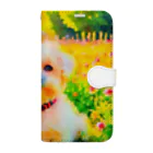 犬好きのしましまの水彩画の犬 花畑のマルチーズのイラスト Book-Style Smartphone Case