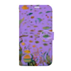 人魚堂の宝石を眺める人魚の手帳型スマホケース(藤色) Notebook phone case of a mermaid gazing at jewels.  (wisteria) Book-Style Smartphone Case