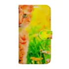 猫好きの谷の猫の水彩画/花畑のオシキャットねこのイラスト/キジトラネコ Book-Style Smartphone Case