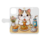 zuuu-の猫くんの豪華なカフェごはん♪ Book-Style Smartphone Case:Opened (outside)