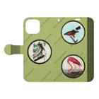 アニマル四字熟語の野鳥保護スマホケースGreen「Bird conservation」 手帳型スマホケースを開いた場合(外側)