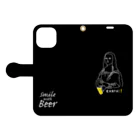 ビールとアート TM-3 Designの名画 × BEER（モナ・リザ）白線画-ブラック 手帳型スマホケースを開いた場合(外側)