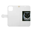 same_sharkのアングリー黒猫シリーズ Book-Style Smartphone Case:Opened (outside)