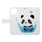 waterpandaの水に落ちるパンダ 手帳型スマホケースを開いた場合(外側)