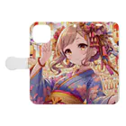 推しの美少女とアイドルのお祭りを楽しむ浴衣美少女 Book-Style Smartphone Case:Opened (outside)