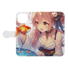 推しの美少女とアイドルの金魚と浴衣姿の女の子 Book-Style Smartphone Case:Opened (outside)