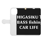 higasiku1  ヒガシクワンのヒガシクワンバス釣りカーライフYouTubeチャンネルグッズ 手帳型スマホケースを開いた場合(外側)