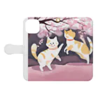 Shironekokuuの桜で遊ぶ犬と猫 Book-Style Smartphone Case:Opened (outside)