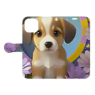 chan-takehaniの陽気な子犬と春の花々 Book-Style Smartphone Case:Opened (outside)