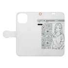 猫集めの爽やかな女性が描かれた線画 Book-Style Smartphone Case:Opened (outside)