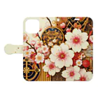 ◥(M)◤の和柄×桜×一松柄 Book-Style Smartphone Case:Opened (outside)