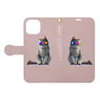 猫ICHIZO公式グッズのレインボー目線猫(ピンク) Book-Style Smartphone Case:Opened (outside)