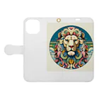 chaochao0701の浮世絵風　ライオン（顔）"Ukiyo-e style lion (face)."  "浮世繪風格的獅子（臉）。" Book-Style Smartphone Case:Opened (outside)