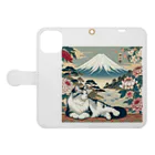 EMAKIの和紋様 x 猫　伝統的な和の休息 手帳型スマホケースを開いた場合(外側)