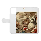 EMAKIの和紋様 x 猫　好奇心旺盛な猫と日本の歴史 Book-Style Smartphone Case:Opened (outside)